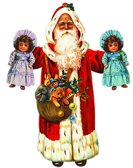 Santa Claus with two dolls