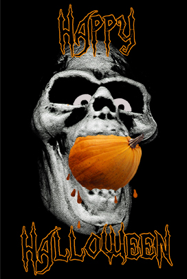 scary skull eating pumpkin
