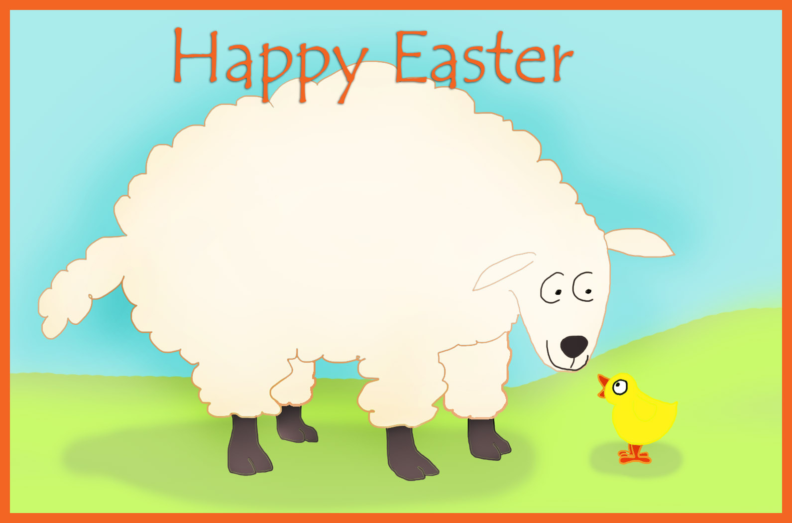 Funny Easter card with lamb and chicken