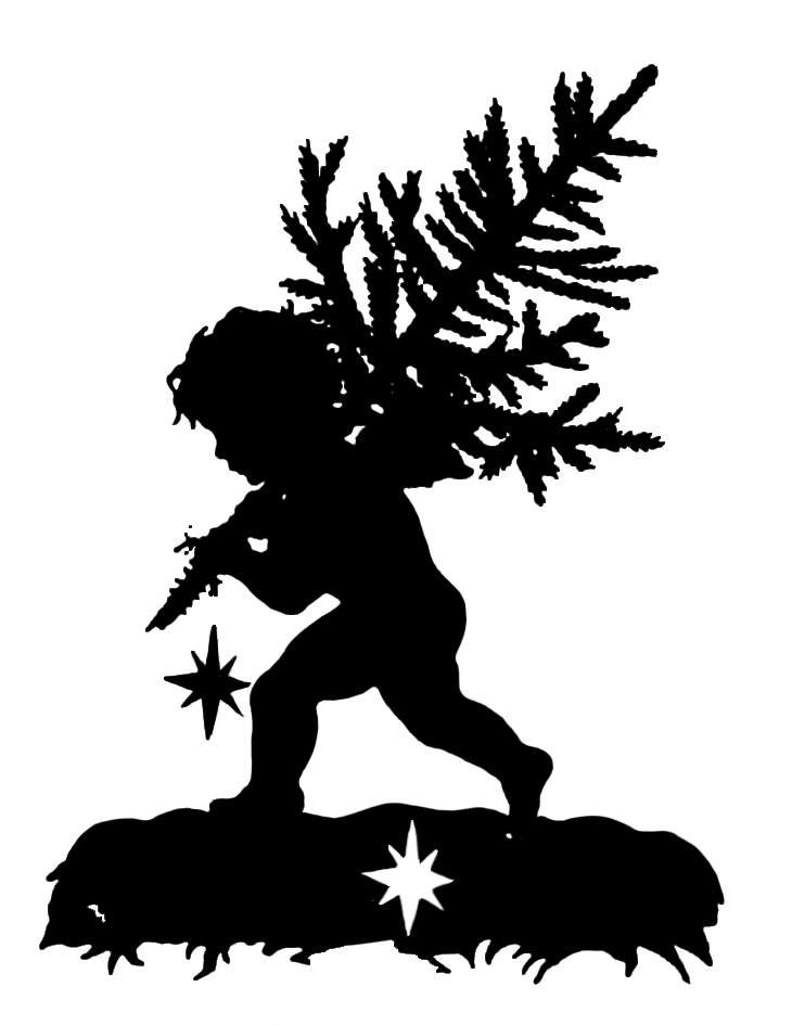 angel carrying Christmas tree
