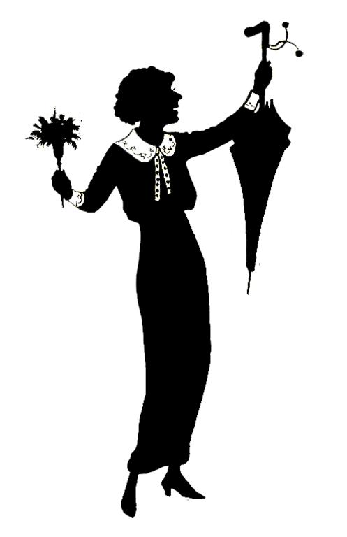 vintage silhouette woman umbrella flowers