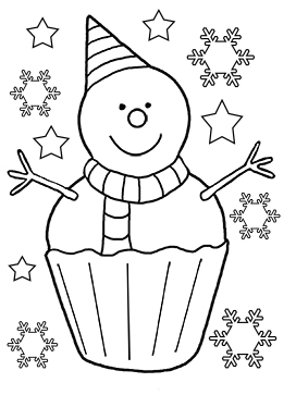 snowman cup cake coloring sheet