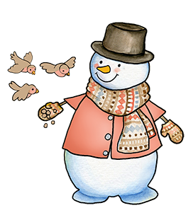 snowman feeding birds clipart