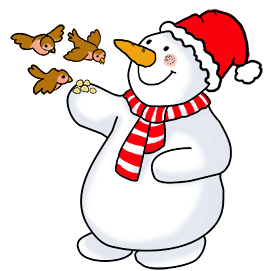 snowman feeding birds clipart