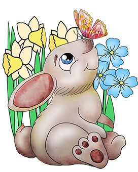 bunny in spring flowers and butterfly