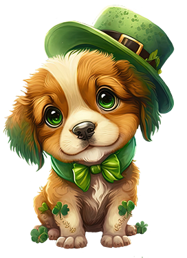 St. Patrick's Day dog with leprechaun hat