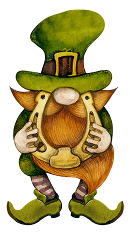 St. Patrick gnome with golden horse shoe