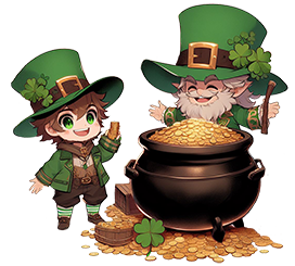 two leprechauns and cauldron