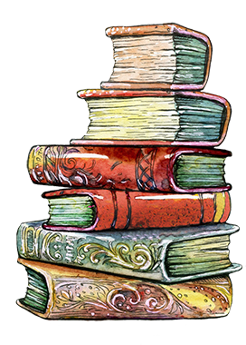 stack of old books drawing