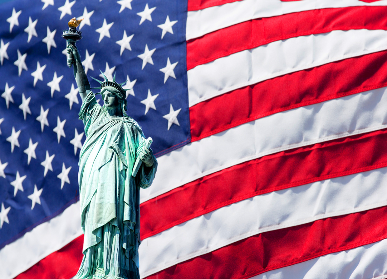 Statue of Liberty and USA flag
