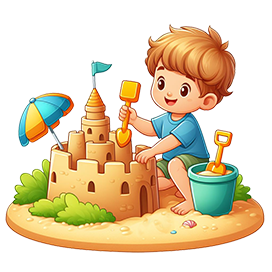 summer clipart boy building sandcastle