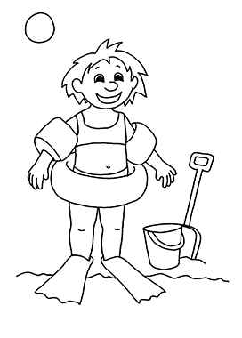 summer coloring page girl at beach