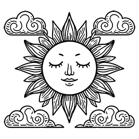 sun clipart with clouds black white