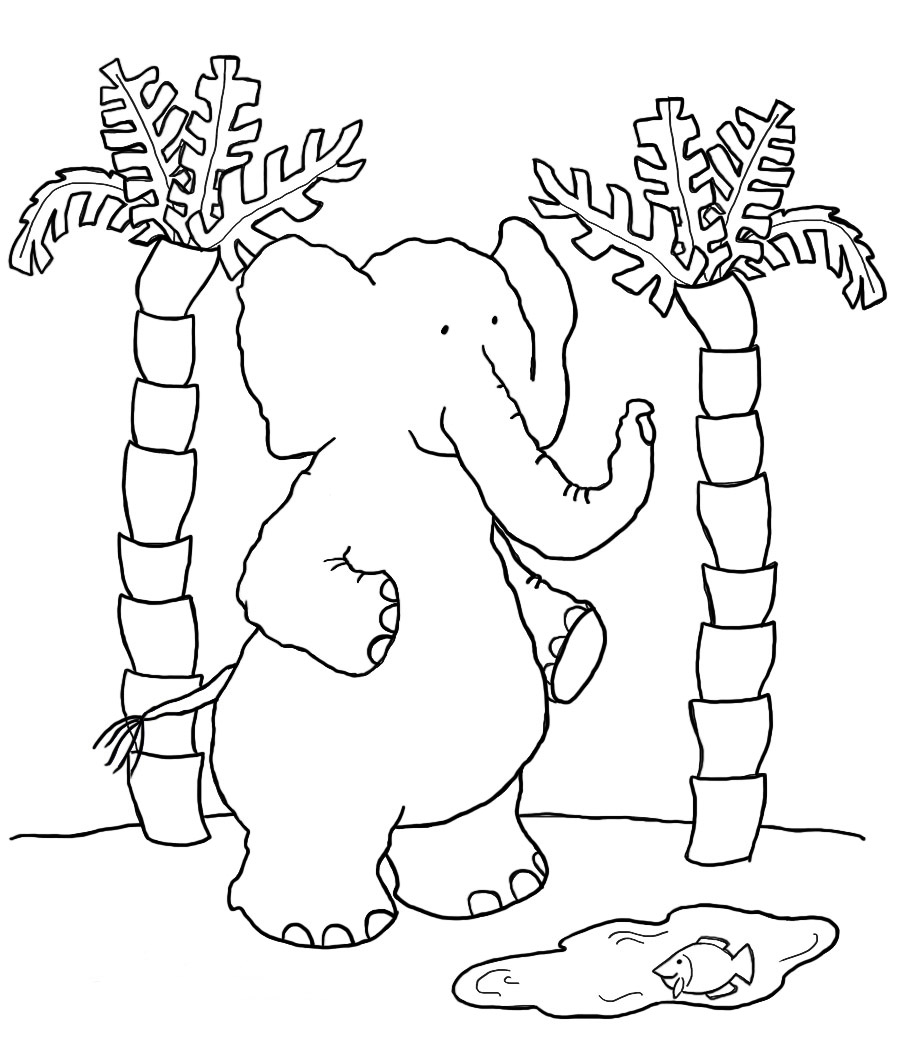 sweet elephant coloring page palms
