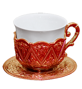 tea cup red golden wrapping 