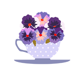 tea cup with pansies bluish