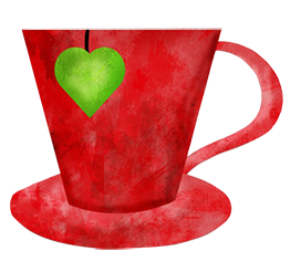 tea illustration red cup green heart tea bag