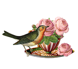 teacup with bird and roses