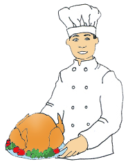 chef with Thanksgiving dinner