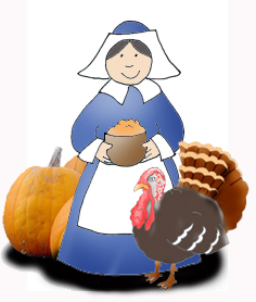 woman with pumpkin and turkey for Thanksgiving