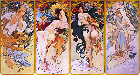 seasons of the year by Alfons Mucha drawing