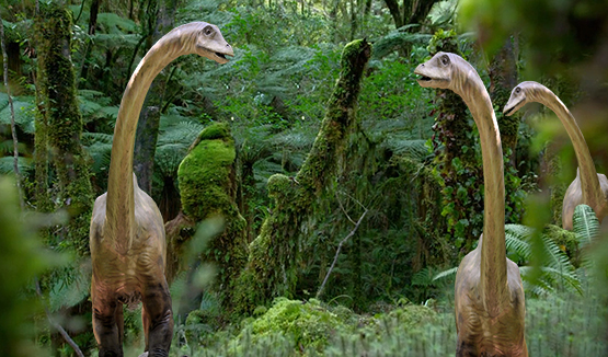 three dinos in forest clipart