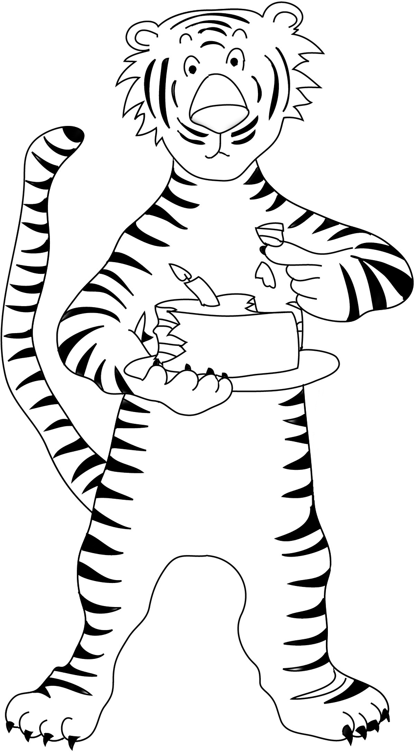tiger coloring sheet with birthday cake