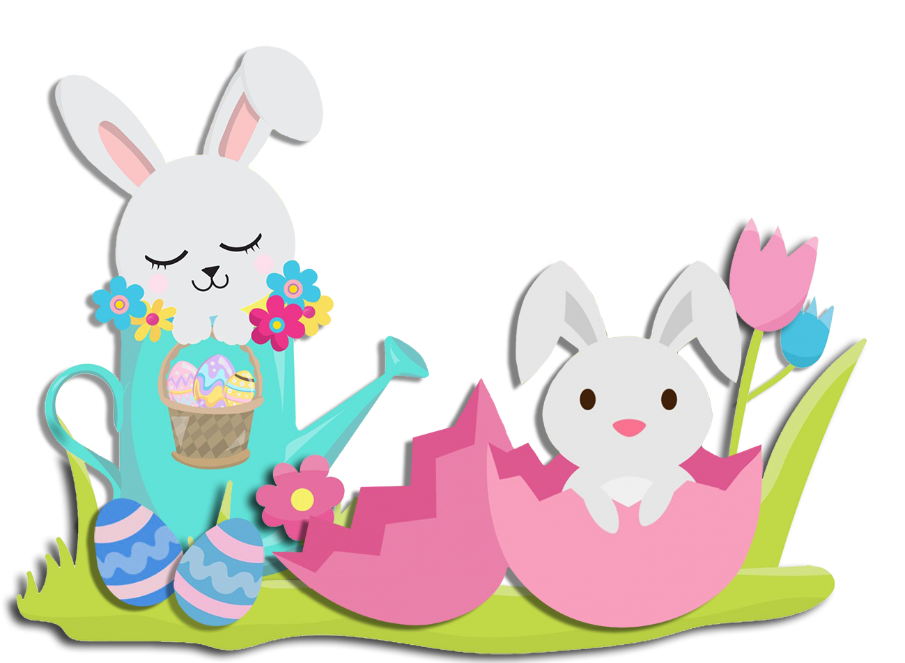 Two Easter bunnies in a garden
