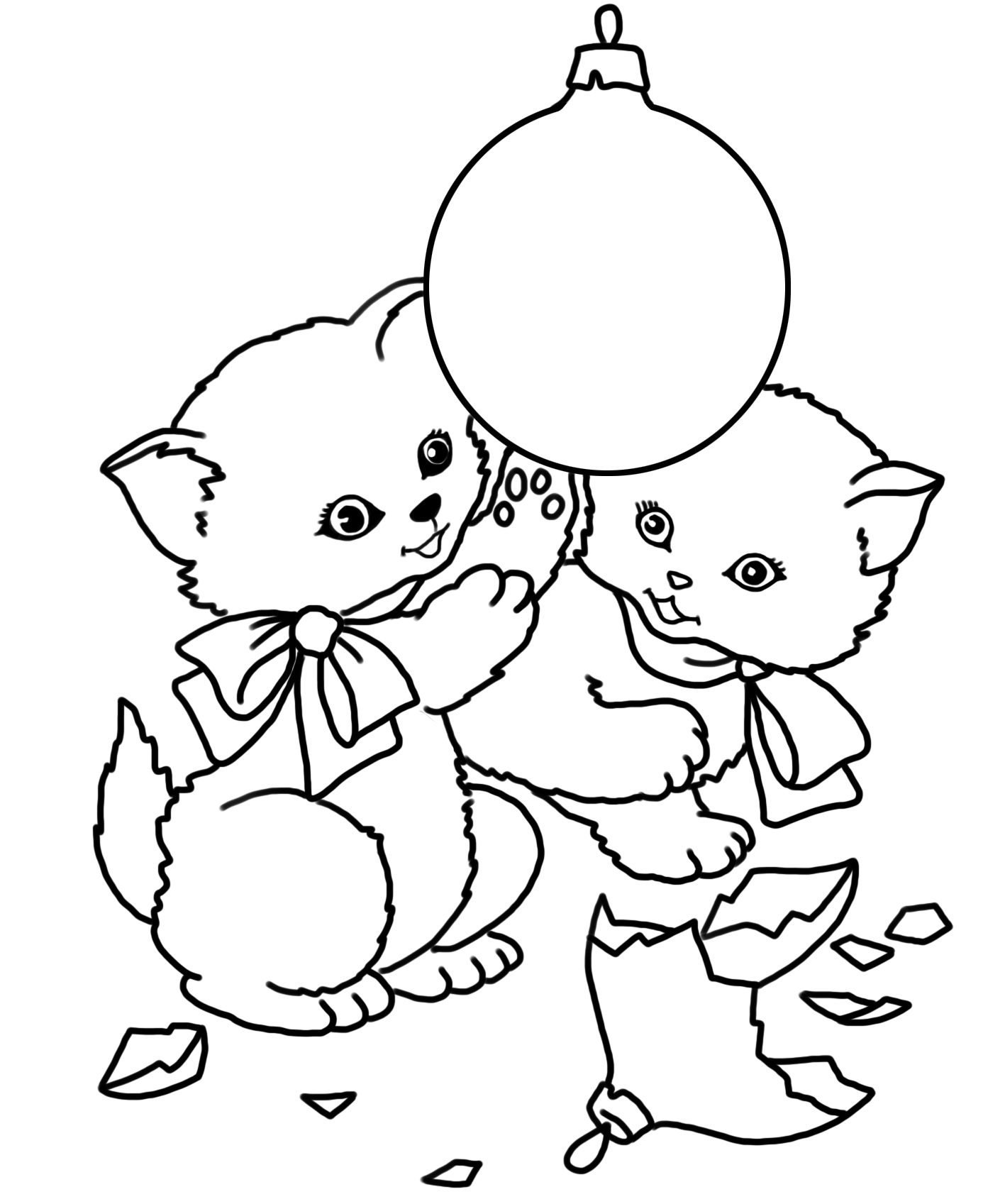 coloring kittens and christmas bouble