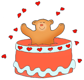 Valentine bear in cake with hearts