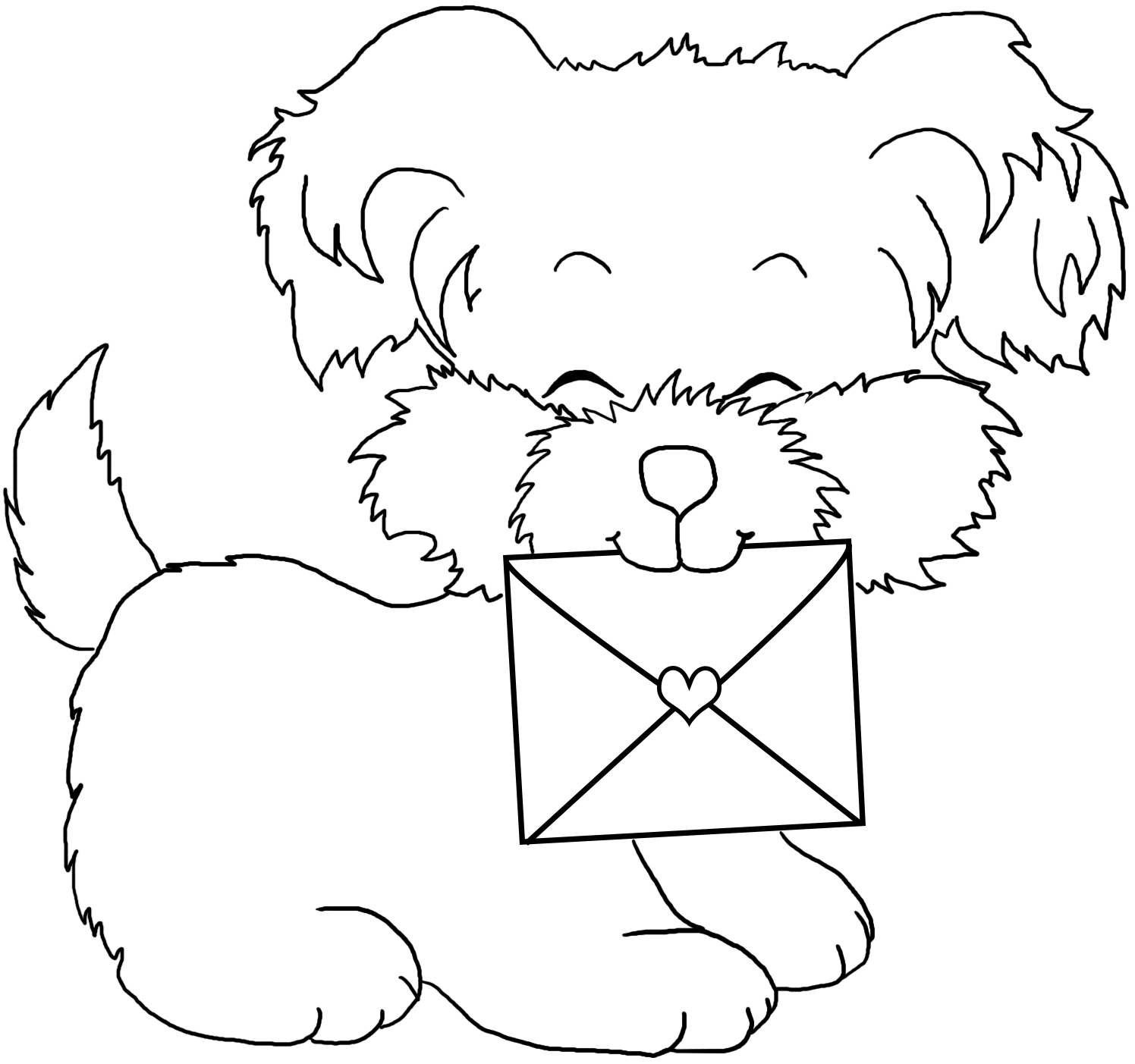 Valentine puppy with letter for coloring