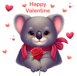 Happy Valentine with koala and flowers and hearts
