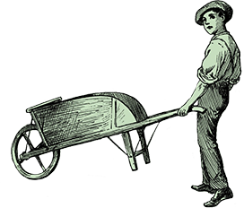 Victorian drawing garden boy wheelbarrow