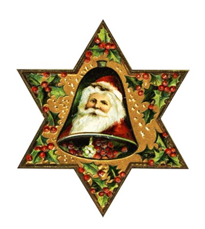 Vintage Christmas clip art Santa holy star bell