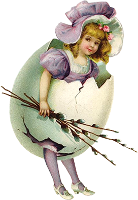 vintage Easter girl in egg shell
