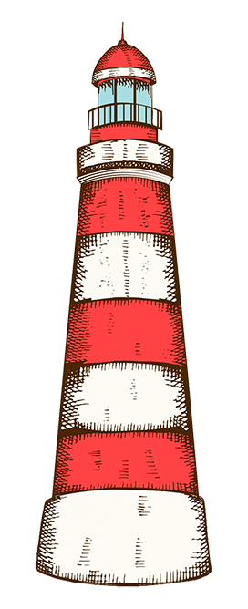vintage lighthouse drawing red white