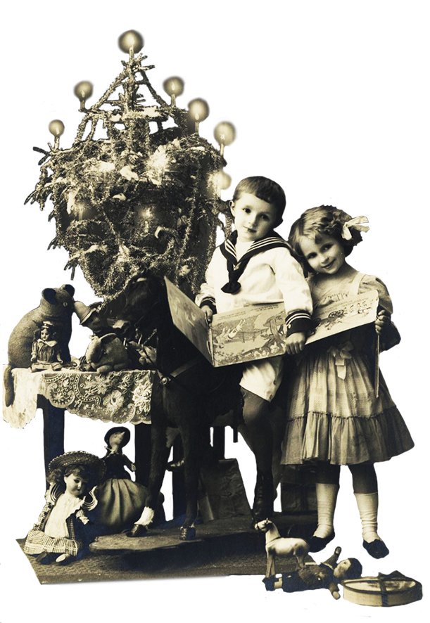 vintage christmas tree clip art black and white