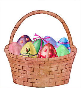 watercolor Easter basket with decorated eggs