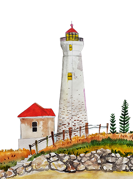 watercolor drawing lighthouse on hill