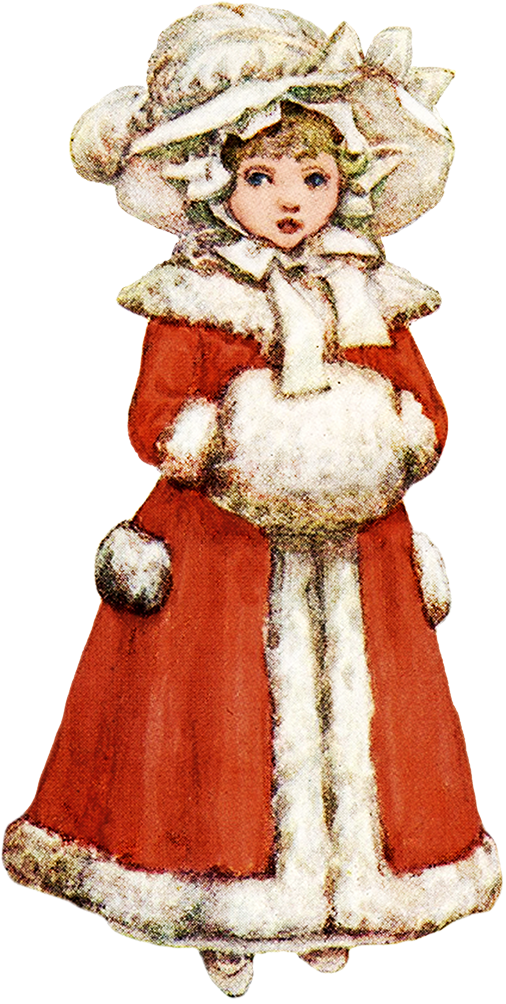 Old drawing of girl in winter dress