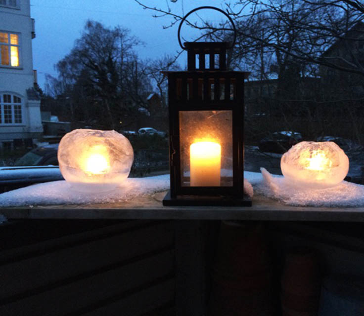 winter ice lanterns in the snow