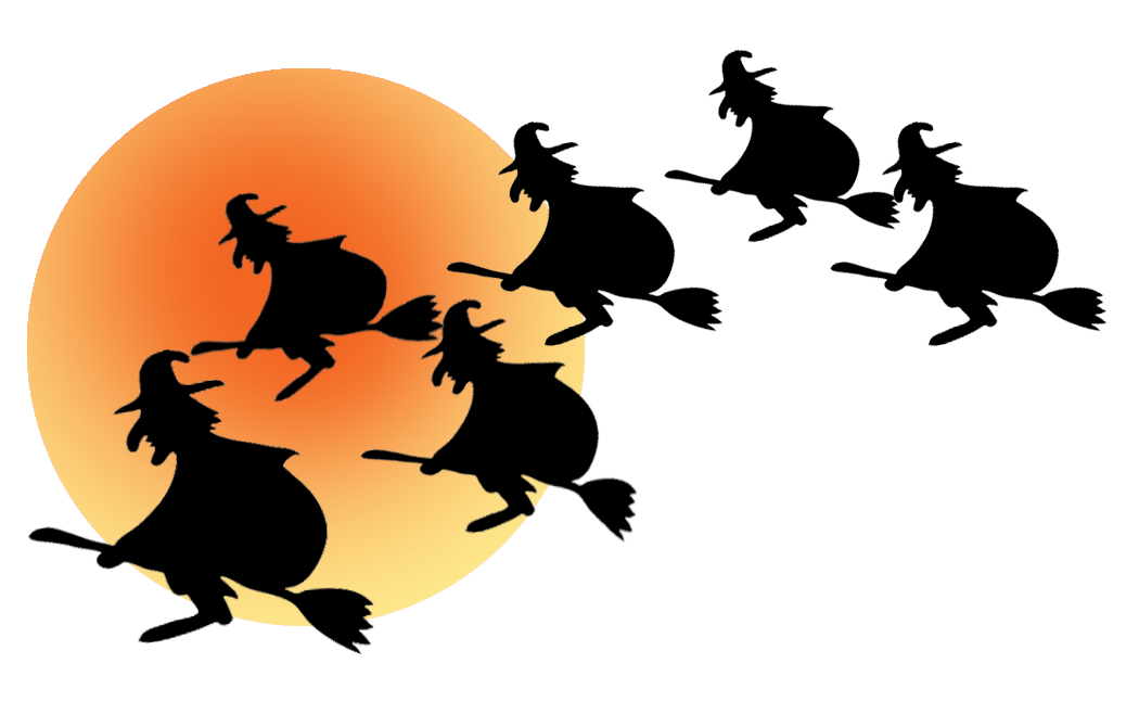 Halloween border image with witches and moon