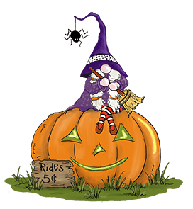 gnome witch on pumpkin