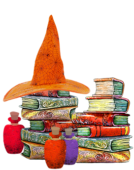 witch stuff potions books hat