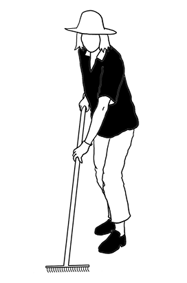 black white silhouette woman with rake