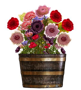 wooden tub with flowers