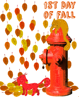 1st day of fall cats leaves fire hydrant