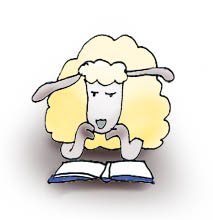 cartoon sheep reading book
