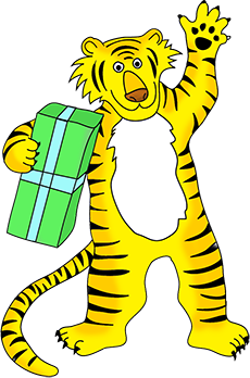 funny tiger with present