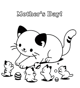 coloring page Mother's day cat and kittens